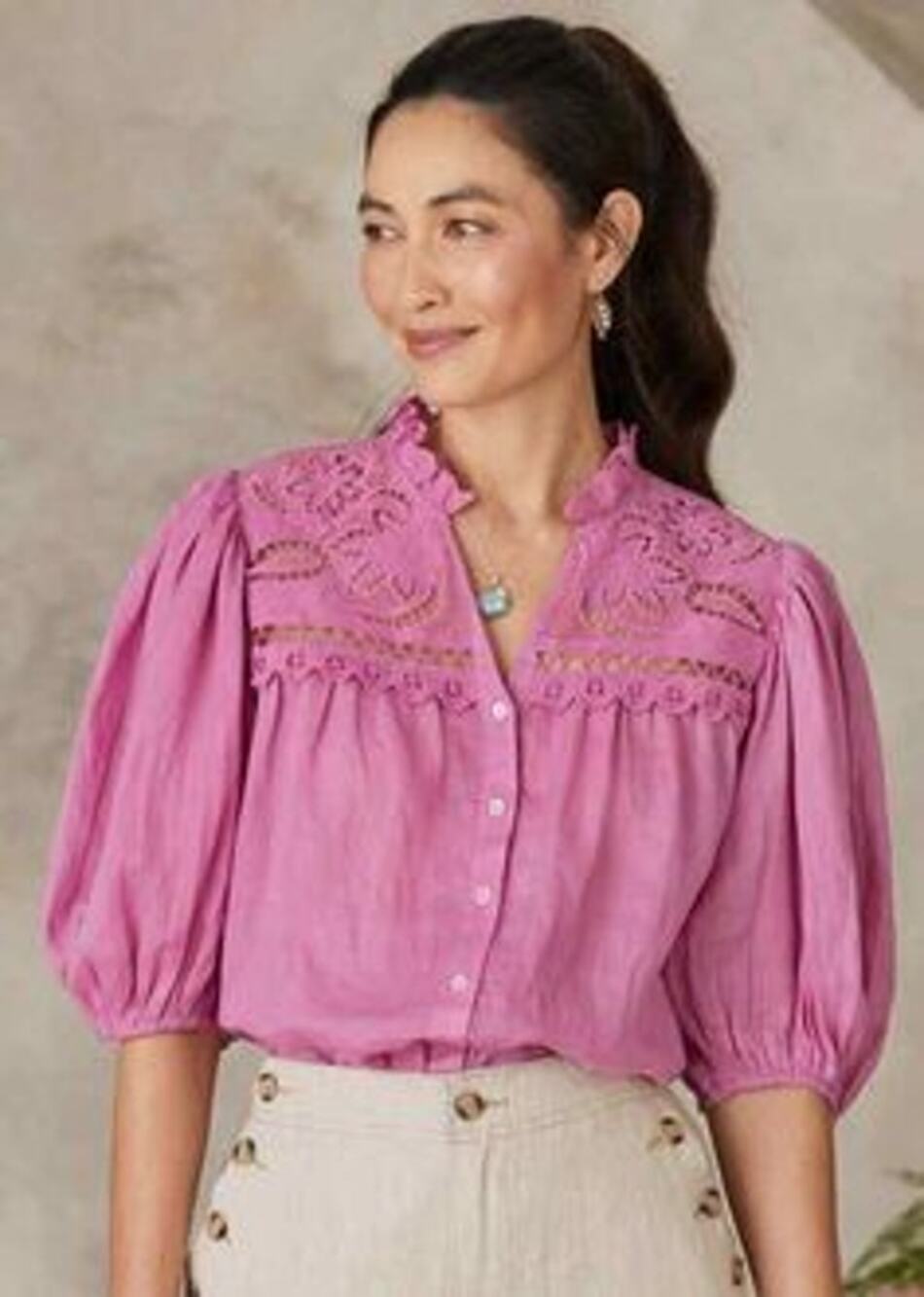 Sundance Pink/Fuchsia Lace Detail Peasant Blouse - NWT